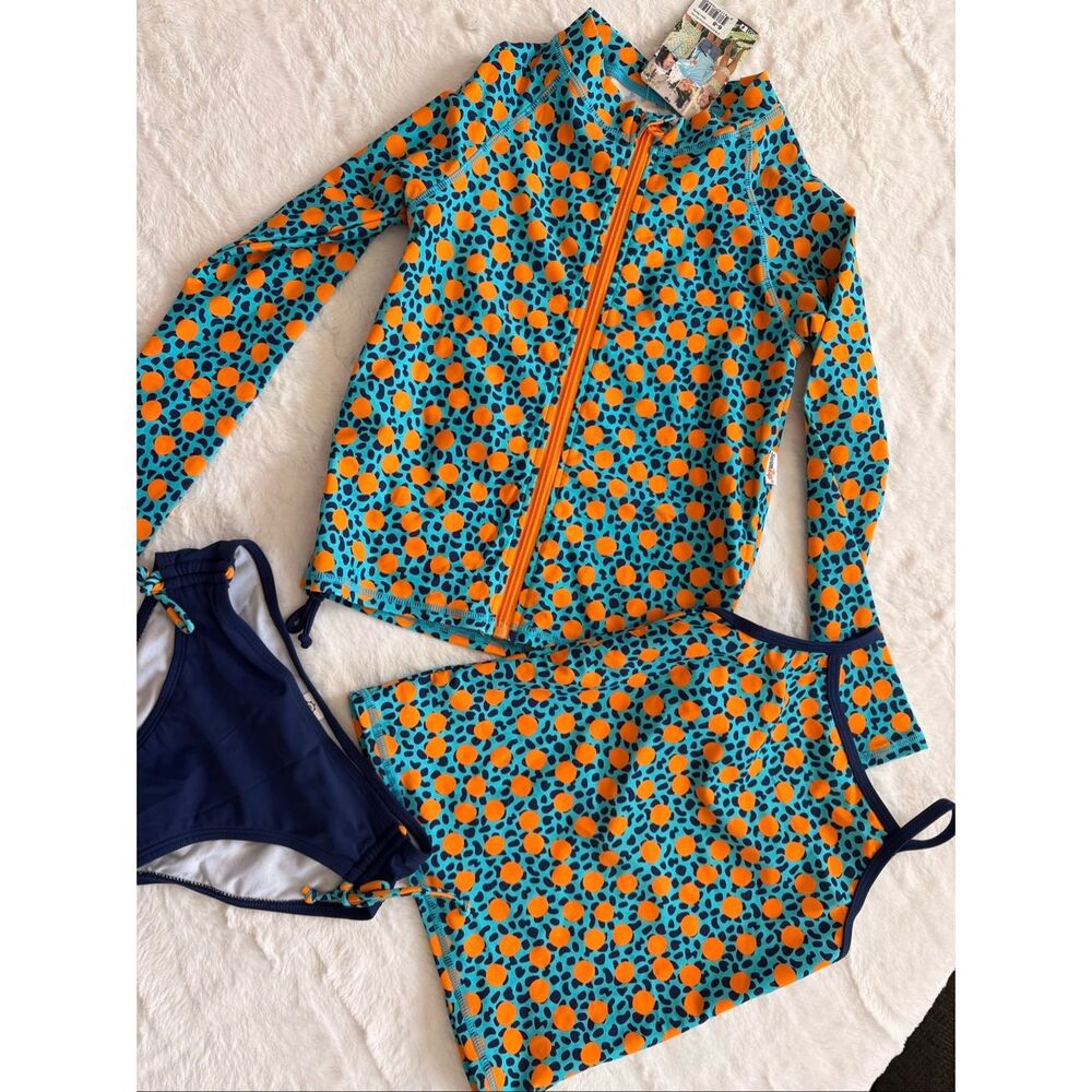 Swim Zip Girls Long Sleeve Rash Guard + Tankini Bikini Set  - Size 6-8